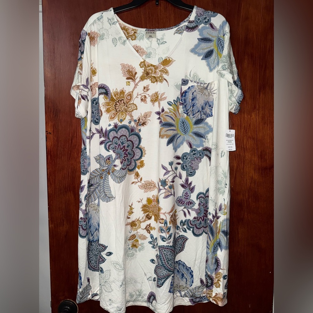 New Soma Cool Nights XXL Floral V-Neck Sleep Shirt